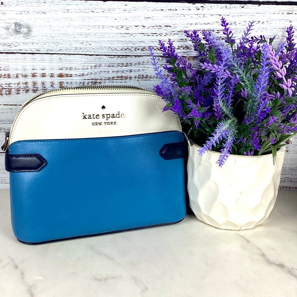 KATE SPADE NEW YORK STACI BLUE WHITE COLORBLOCK SHOULDER BAG DOME CROSSBODY PURS